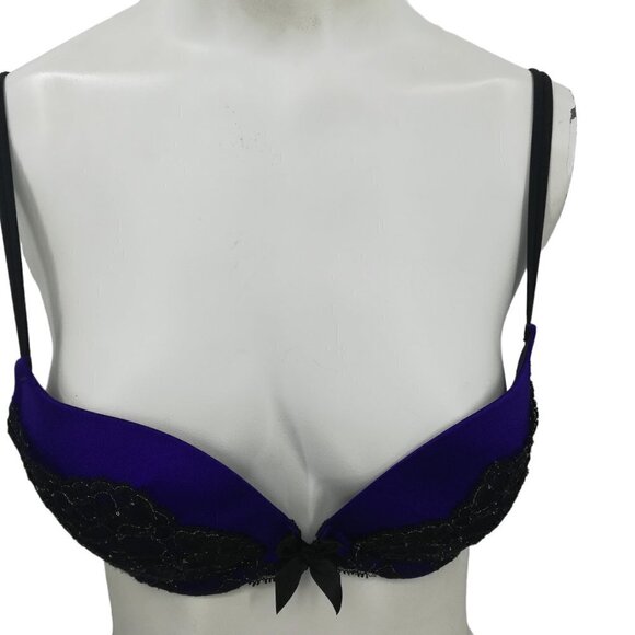Victorias Secret Very Sexy Plunge Bra Blue Black Lace Size 32C Padded Underwire - Picture 3 of 10